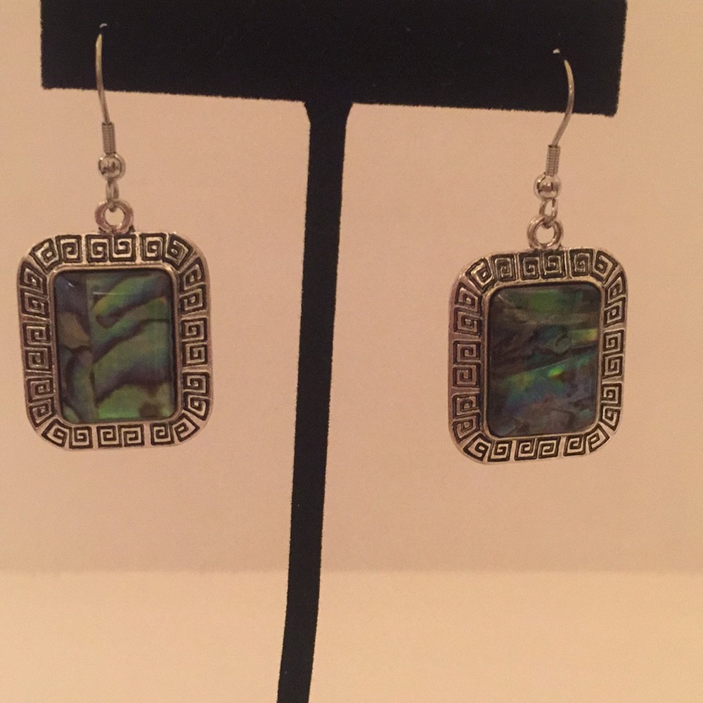 Iridescent Faux Gem Stone & Silver Tone Earrings
